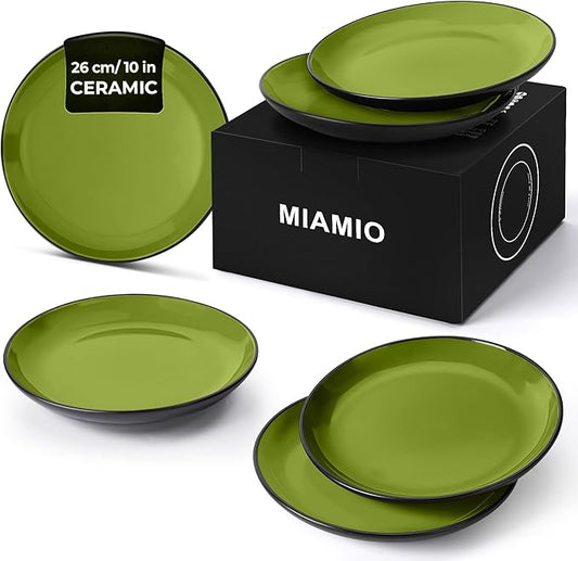 MIAMIO – 6 x Plate/Dinner Plate Set Stoneware Ceramic Tableware Set - Le Papillon Collection (Green, 10 Inch)