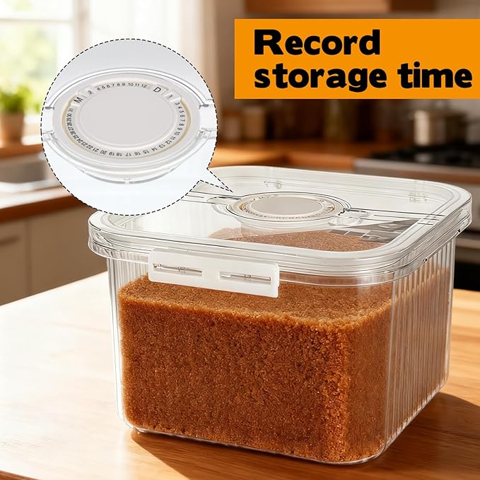 Airtight Brown Sugar Container 5.2Qt(5L) Large Brown Sugar Keeper Storage Container with Spoon Plastic Clear food Saver Jar Canisters with lid for home kitchen Rice Container Baking Salt Snack