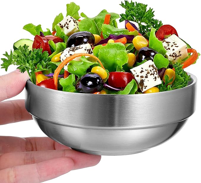MAQUITA 10 Pack Stainless Steel Bowls 4.5 Inch Snacks 10 Oz Lightweight Salad Bowls Double-walled Metal Serving Dishes for Sauces, Rice, Noodle, Ice Cream