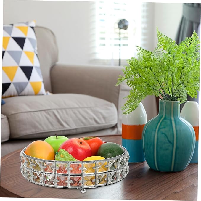 PRETYZOOM Silver Mirror Decorative Serving Tray Round Food Platter for Dresser Kitchen Living Room Stylish Display Tray for Snacks and Desserts Home Decor Accessory