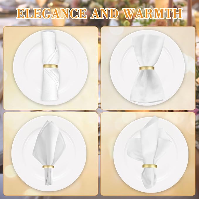Stainless Steel Napkin Rings Metal Napkin Ring Holders, Yimerlen Holder Serviette Buckles for Family Dinner, Wedding, Party (Semicircle Matte Gold) 12 Pcs
