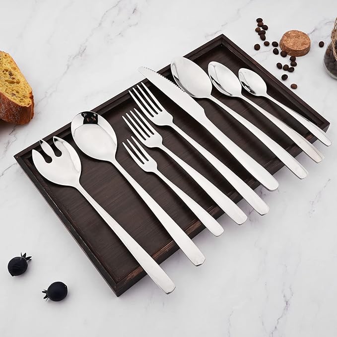 36pcs 304 Stainless Steel Silverware Set with Salad Forks and Salad Spoon, Elegant Utensils Cutlery Set, Mirror Serving Flatware Set, Service for 4, Dishwasher Safe