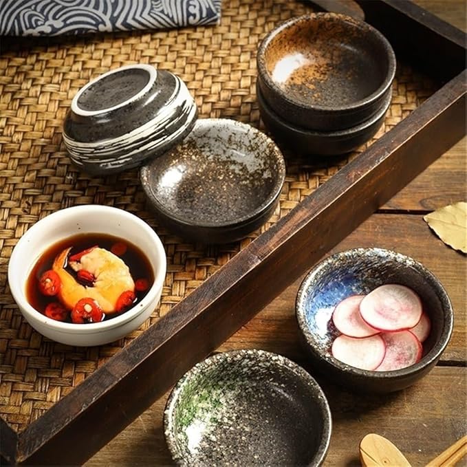 Appetizer Plates Soy Sauce Dishes, Ceramic Dipping Bowls, 3 Inch Small Pinch Bowls, Mini Serving Bowls for Condiment