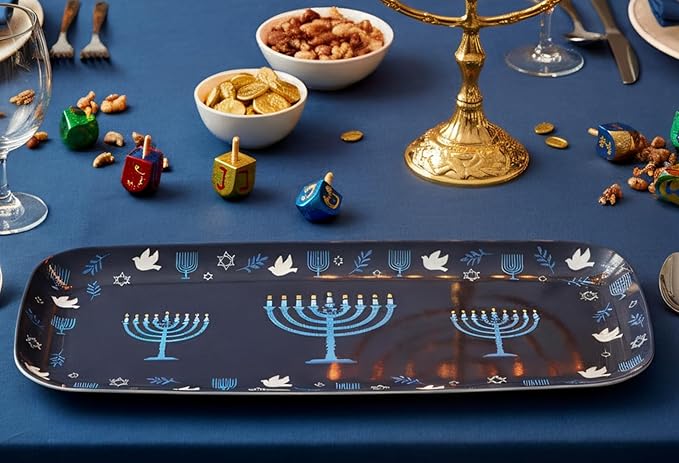 UPware Hanukkah Melamine Serving Tray, 15 x 6.5 Inch Rectangular Serving Platter, BPA Free Food Tray for Party Entertaining