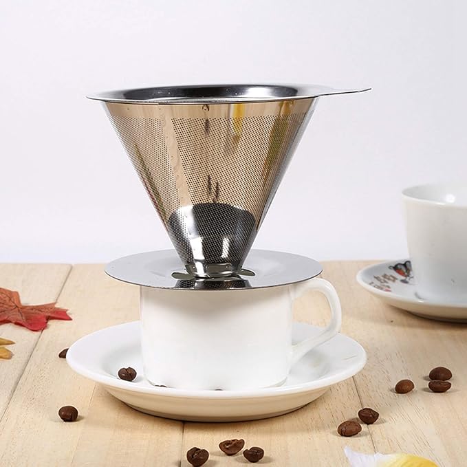 Pour over Coffee Dripper, Double Layer Mesh Filter Cup Stainless Steel Coffee Filter Reusable Dripper for Single Cup Brew