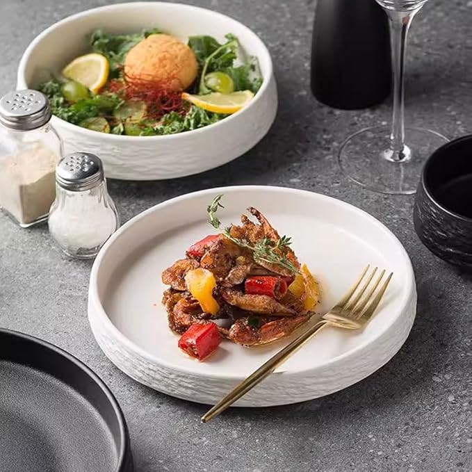 SONGCHAO Party Supplies Creative Hammered Black And White Restaurant Hotel Deep Plate Pasta Plate Ceramic Private Kitchen Special Dinner Plate Serving Plate Party Plates (Size : Small)