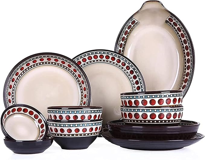 Dinnerware Sets Dish Set,11 Pcss,American Style Retro Porcelain Tableware Set with Plates and Bowls,Ceramic Dinner Set for Kitchen and Dinning