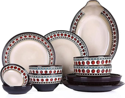 Dinnerware Sets Dish Set,11 Pcss,American Style Retro Porcelain Tableware Set with Plates and Bowls,Ceramic Dinner Set for Kitchen and Dinning