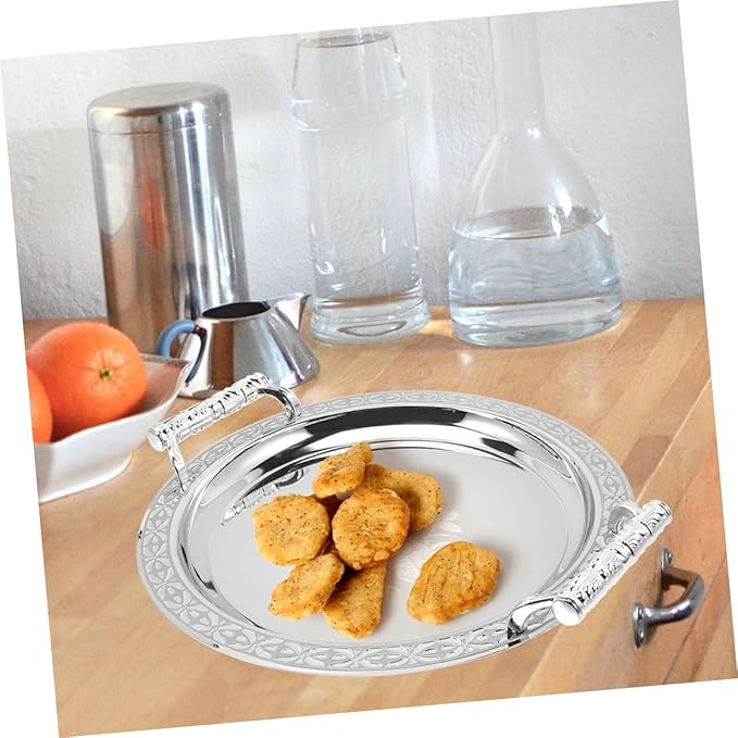 European Style Fruit Plate Silver Pattern Serving Tray Stainless Steel Dessert Tray for Home Party Snack Sharing Lightweight and Easy to Clean