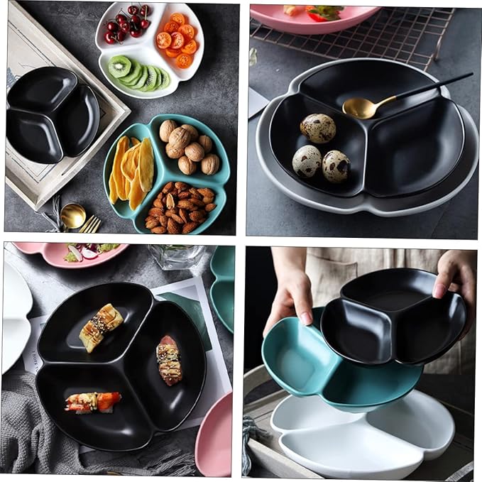 PRETYZOOM Multifunctional Ceramic Plate Divided Trays for Snack Party Serving Trays