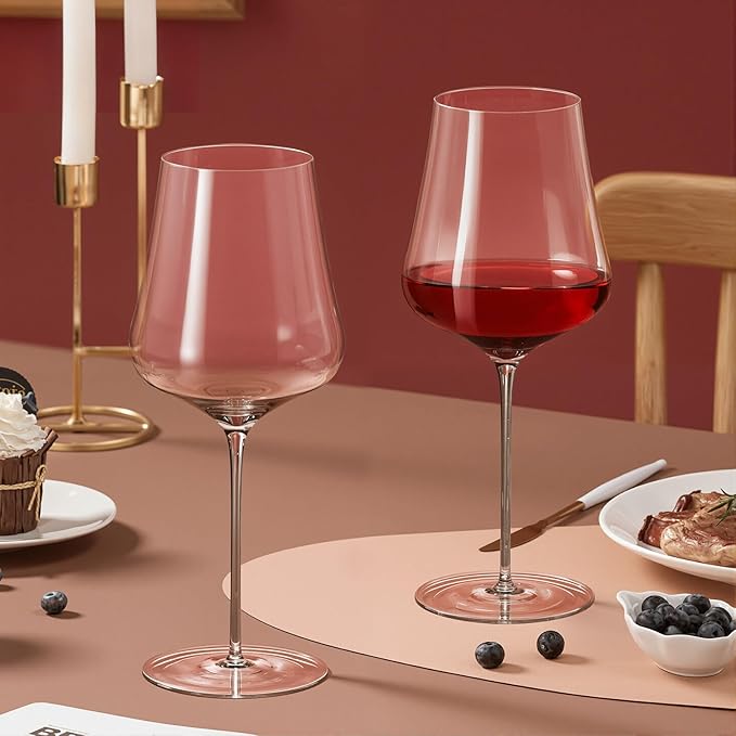 KAMMAK Wine Glasses Set of 2, 16.23 oz Hand Blown Crystal Bordeaux Wine Glasses, Thin Rim & Long Stem, Perfect for Red & White, Daily Use, Wedding or Birthday Gift with Gift Box, 05