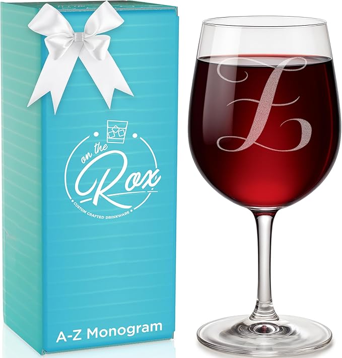 Monogrammed A-Z Wine Gifts for Women - 12.75 oz Engraved Personalized Wine Glass- Funny Wine Lover Monogram Gifts for Women - Unique Wine Glasses Gift Set (Z)