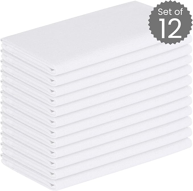 Set of 12 Cloth Dinner Napkins 100% Cotton - Soft Durable Washable - Ideal for Farmhouse Party Weddings Christmas Easter - Perfect Everyday Use Table Linen Cloth Napkins White 17x17
