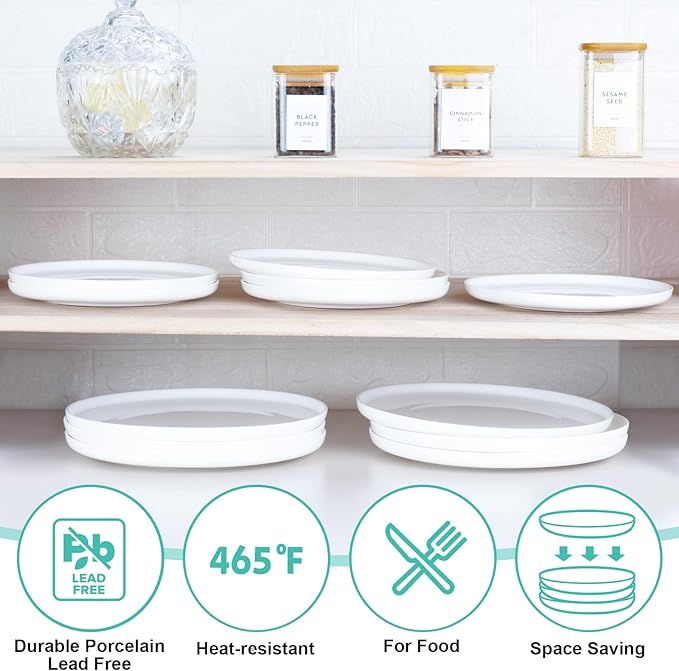 AntoKueh White Small Ceramic Plates Set of 4, 6 Inch Round Porcelain Appetizer Plate,Mini Dessert Plates with lipped Edge for Cake, Snack, Bread
