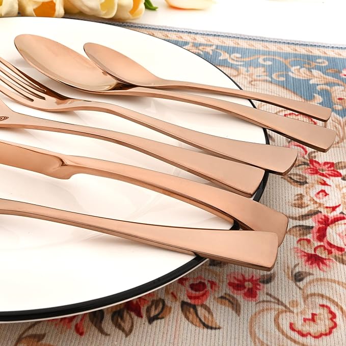 24-Piece 304 Silverware Set, Mirror Polish Serving Flatware Cutlery Set Include Steak Knife Fork Spoon, Wedding Kitchen Restaurant Utensils Daily Use, Service For 4, Rose Gold