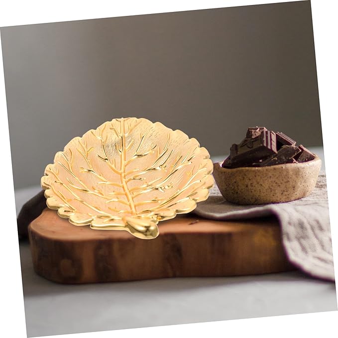 LIFKOME Leaf Shape Serving Tray for Snacks Fruits and Desserts Nordic Style Decorative Dish for Home Kitchen Bar and Party Use Medium Alloy Snack Plate Elegant Gold Finish