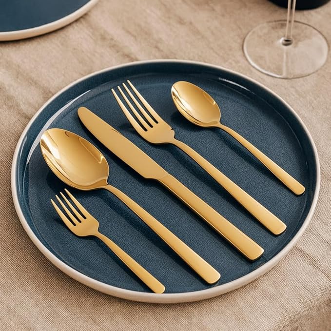Oxford Silverware Set, 30 Piece Gold Flatware Premium Polished Stainless Steel, Service for 6, for Kitchen, Home, Wedding, Party, Mirror Polished Dishwasher Safe