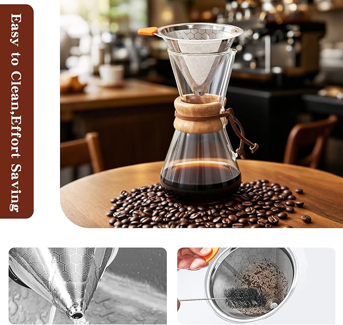 Stainless Steel Pour Over Coffee Dripper with 800 Mesh Steel Screen, Reusable Drip Coffee Pour Over Filter