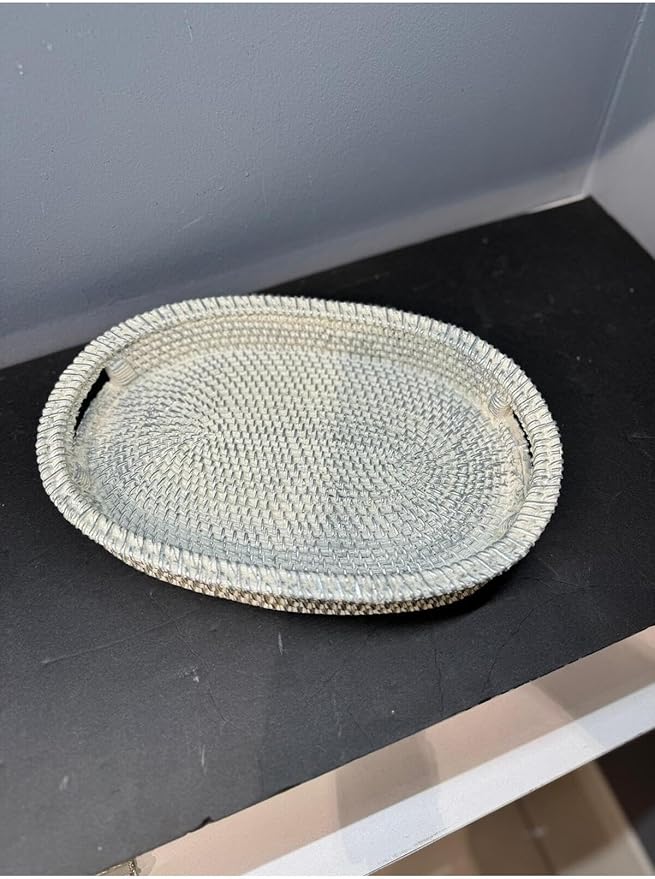Tray Decorative Polyester Wicker Cream Silver Serving Tray, Abstract Style, Table Accent piece, Home Decor, 10.2 x 12.6 Inches - Silver-Antiqued, One Size