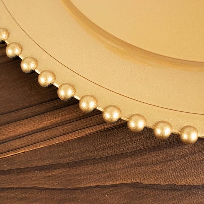 Efavormart 6 Pack 12" Gold Acrylic Round Charger Plates With Beaded Rim Dinner Charger Plates