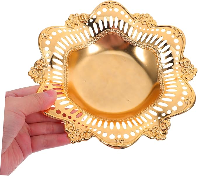 PRETYZOOM Golden Metal Serving Tray for Appetizers Jewelry and Fruits Vintage Decorative Platter for Parties Snacks and Desserts Multifunctional Design for Home and Events