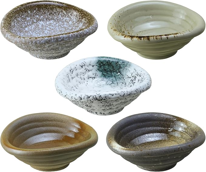 Colias Wing 3.5 Inch Retro Style Brown Stylish Design Multipurpose Porcelain Side Dish Bowl Seasoning Dishes Soy Dipping Sauce Dishes-Set of 5