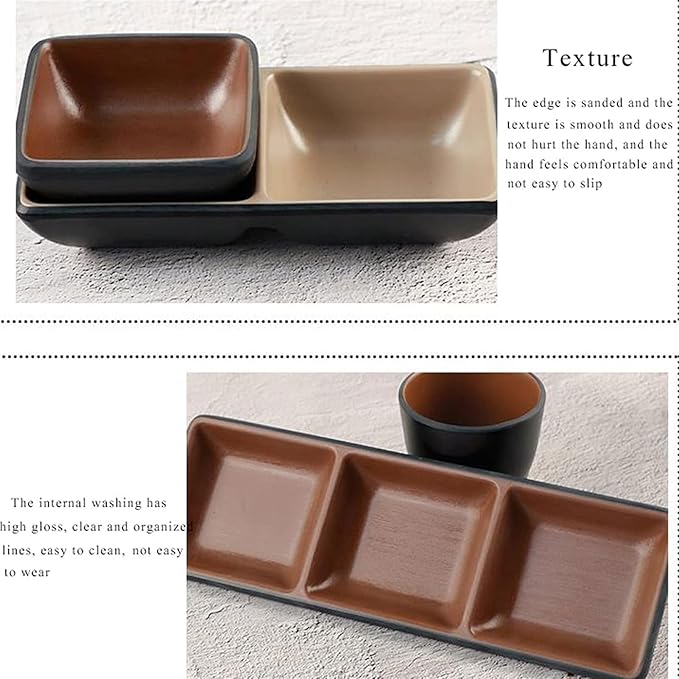 Sauce Dish Melamine Plastic Appetizer Plates Divided Dipping Bowl Tray Condiment Dish Storage for Kitchen Spices Vinegar Nuts Sushi Vinegar (2 Compartments) Dipping Bowls (B)