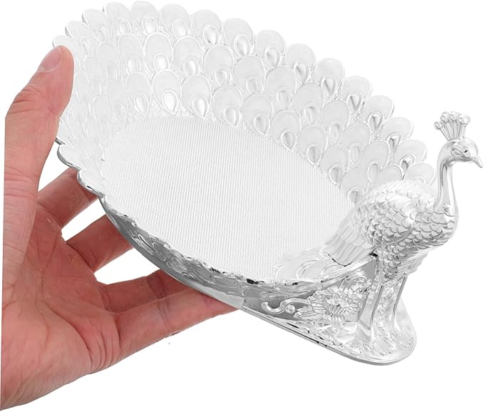 Mobestech Elegant Peacock-Themed Serving Tray Luxurious Metal Fruit Platter for Parties Decorative Storage Holder for Snacks and Desserts for Dining and Living Room Decor