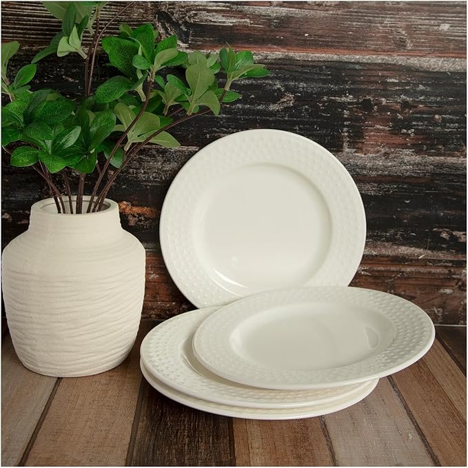 Hobby Lobby Hobnail Ceramic Dinnerware, White Glossy Finish, Set of 4 (8" Salad Plate)