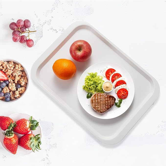 Melamine Serving Trays White 17.1x12.2 Inch Rectangle Cafeteria Fast Food Trays Breakfast Lunch Dinner for Eating Set of 6,PFW-174122-06