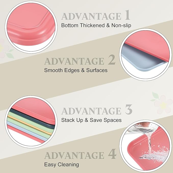 uxcell 2Pcs Plastic Serving Trays, 12.2 x 8.7 Inch Rectangle Food Trays Serving Cafeteria for Kitchen Restaurant Coffee Fruit Burger Lunch Dessert, Pink
