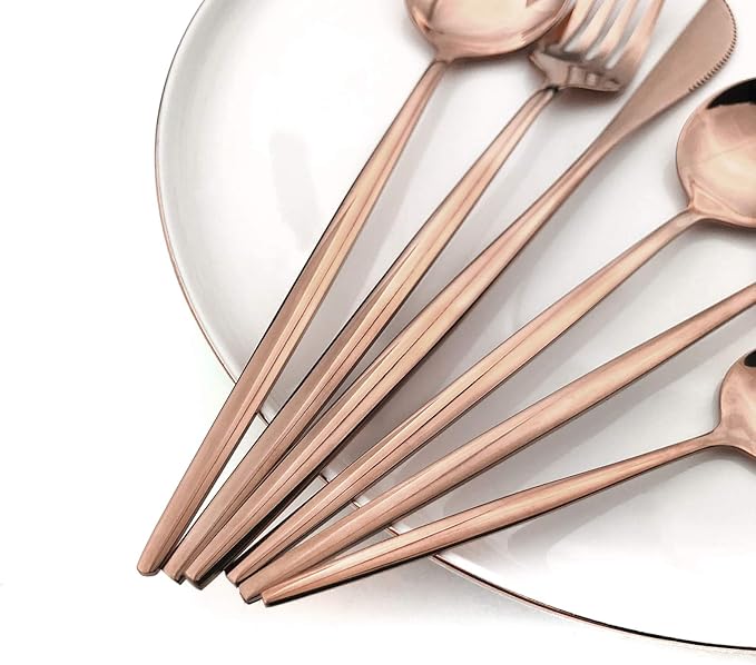 Copper 36-Pieces Silverware Flatware Mirror Polished Dinnerware, 18/0 Stainless Steel Rose Gold Cutlery Set For Home Kitchen Party Hotel Restaurant Wedding Service for 6