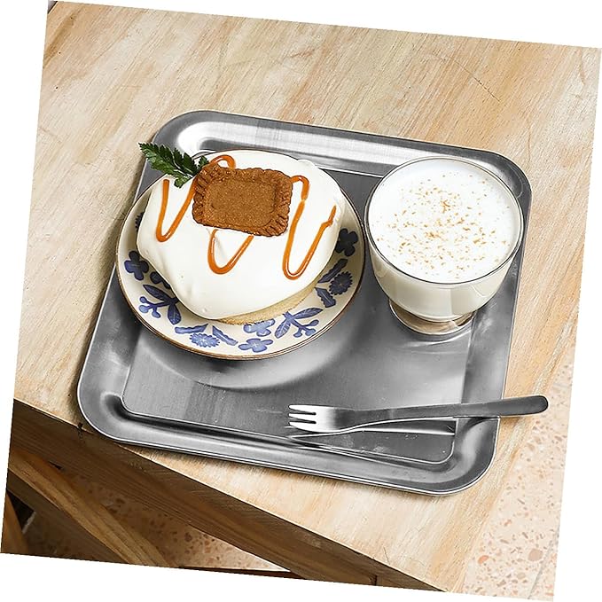PRETYZOOM Serving Tray Thick Stainless Steel Tray Food Serving Cake Storage Plate Party Dessert Holder Fruit Easy Clean No Stickiness Material