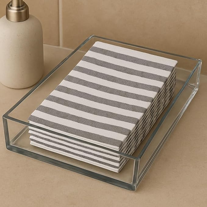 Made in Italy Linen-Feel Disposable Guest Towels - Premium Airlaid Cloth-Like Bathroom Napkins, Soft & Absorbent Luxury Hand Towels, Elegant Striped Dinner Napkins for Parties