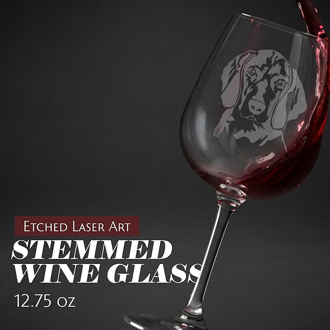 Etched Laser Art Personalized Dog Themed Etched Wine Glass - Custom Dog Breed Wine Glasses, Ideal for Pet Lovers, Unique Birthday Gift for Men & Women, Personalized Gift - Weimaraner, 12.75 oz