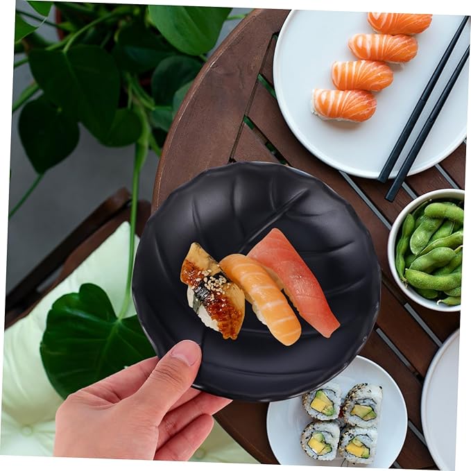 Zerodeko Unique Housewarming Leaf Texture Snack Plate Mini Black Appetizer Plate
