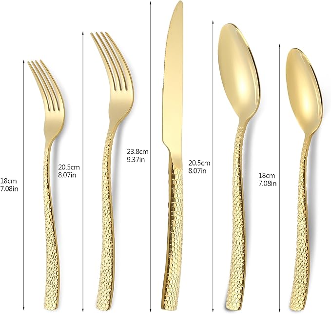 30-Piece Gold Silverware Set, Heavy Duty Hammered 18/10 Stainless Steel Flatware Set for 6, Food-Grade Cutlery Set, Tableware Set Including Fork Knife Spoon Set,Dishwasher Safe