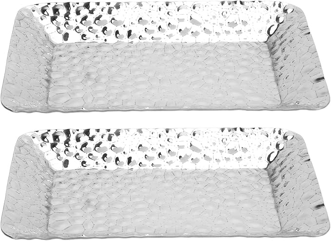 Stainless Steel Towel Tray Rectangular Serving Tray Silver 2PCS - Rustproof Durable Storage Organizer, Elegant Minimalist Design for Kitchen and Bathroom