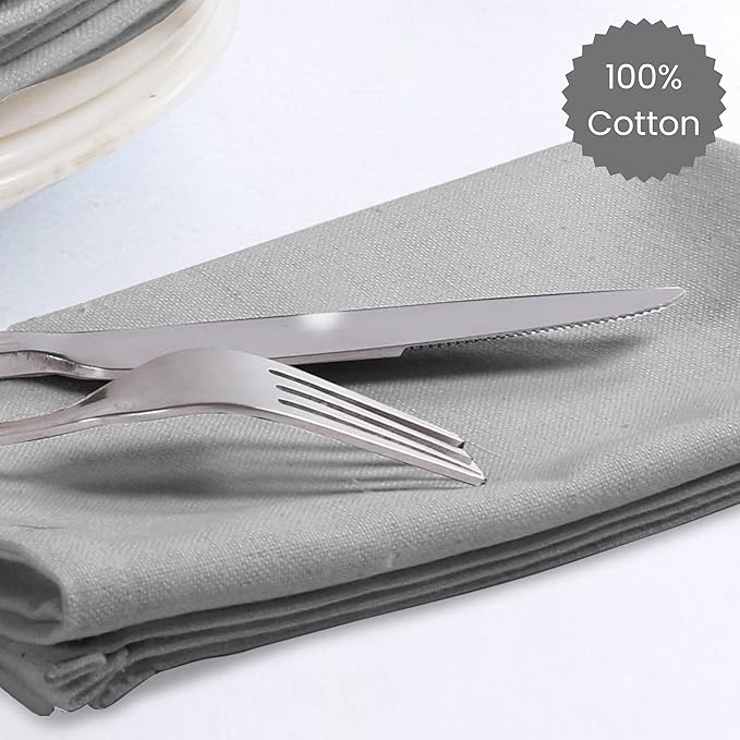 Set of 12 Cloth Dinner Napkins 100% Cotton - Soft Durable Washable - Ideal for Farmhouse Party Weddings Christmas Easter - Perfect Everyday Use Table Linen Cloth Napkins Grey 17x17