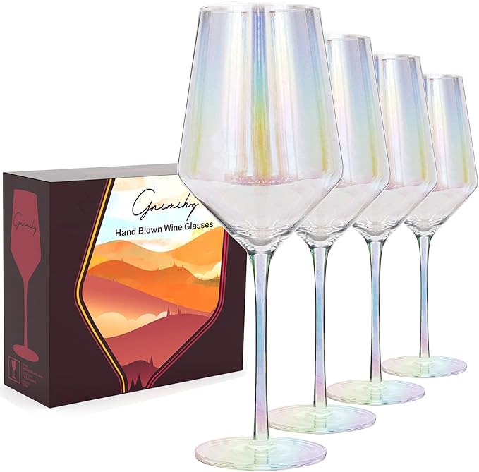 Iridescent Wine Glasses Set of 4-15oz Wine Glass, Hand Blown Crystal Red Wine or White Wine Glass, Gifts for Women, Men, Wedding, Anniversary, Christmas, Birthday, Gift Packaging