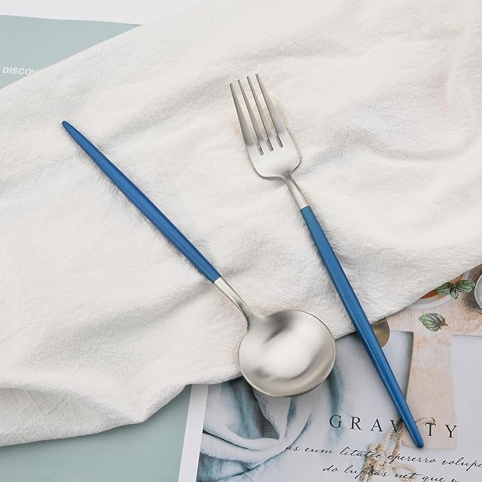 18/10 Stainless Steel Matte Flatware Set (1, Blue Silver)