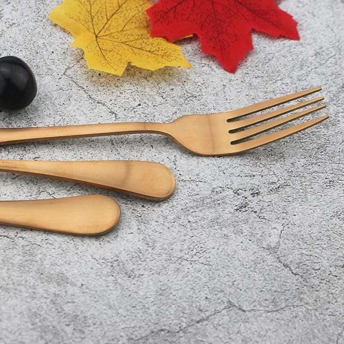 JASHII 24 Pieces 304 Stainless Steel Rose Cutlery Set Home Kitchen Silverware Set, Matte, Knife/Fork/Spoon, Modern Elegant Silverware Set for Party, Christmas (Rose full)