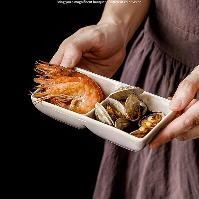 Seasoning Plate 5.2 x 2.6 Inch Two Piece Stackable Ceramic Serving Tray. Set of 2 Decorative Ceramic Appetizer Trays Snack Soy Sauce Dessert Plates Ceramic Sauce Plates (Color