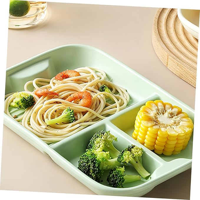 Healifty Ceramic Three-Grid Divided Serving Tray Nordic Style Long Rectangle Plate Creative Household Breakfast Dish for Boys and Girls Separated Food Platter for Appetizers and Snacks