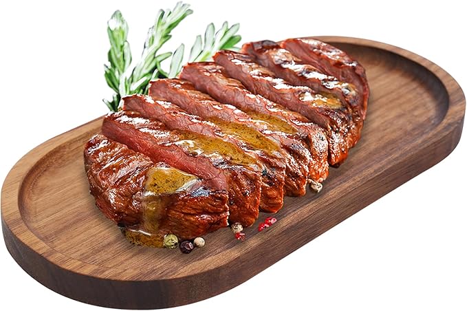 12 Pcs Wood Serving Trays, 10 Inch Oval Charcuterie Boards Set - Acacia Wood Cheese Boards Platters for Snacks, Fruit, Dessert, Appetizer, Rustic Kitchen & Party Serving Dishes (Wood Color)