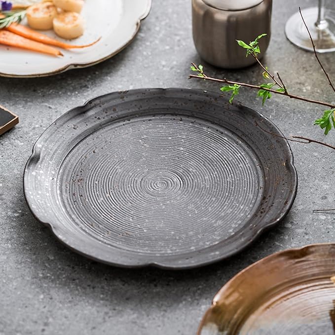 SONGCHAO Party Supplies 10 Inch Western Steak Plate Ceramic Flat Plate Vintage Dessert Plate Light Dinner Plate Household Dinner Plate Fruit Tray Party Plates (Color : B)