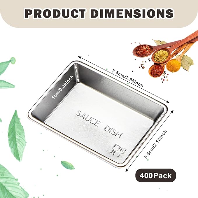 400 Pack Disposable Plastic Sauce Dishes, Silver, Rectangular, Stackable, Eco-Friendly, Ideal for Condiments and Appetizers