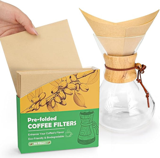 BYKITCHEN Pre-folded Pour Over Coffee Filter, Natural Unbleached Square Disposable Coffee Filter Papers for Pour-Over Coffee Maker Drippers and More(Set of 50)