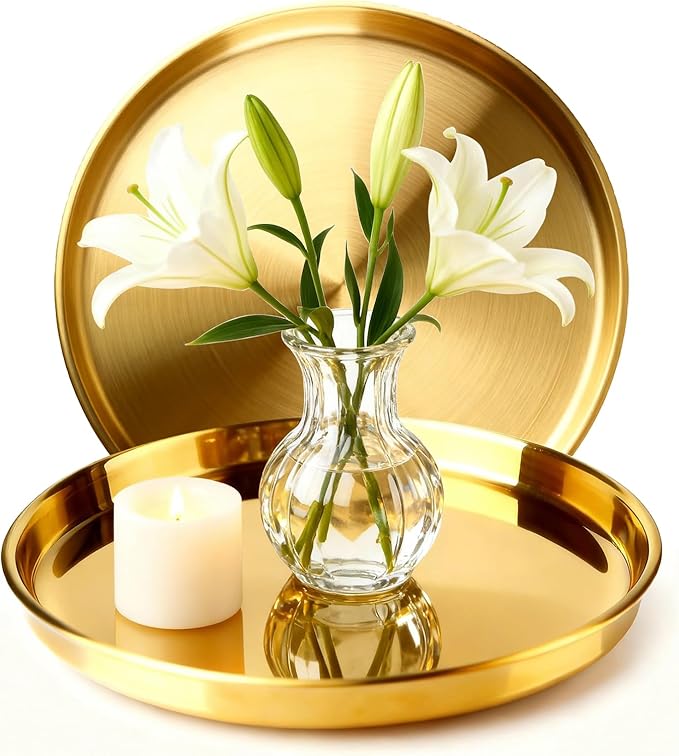 Gold Round Serving Tray, 12", 2 Pack