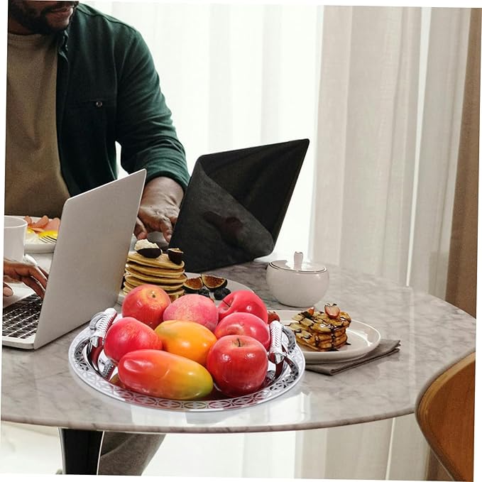 Stainless Steel Floral Pattern Serving Tray Fruit Platter and Candy Storage Plate for Home Portable Snack Holder for Picnic and Table Decor